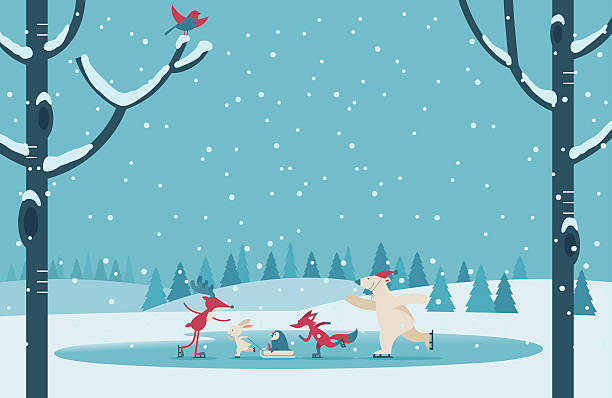 Christmas Vector illustration - Christmas ice skating vector stock illustrations