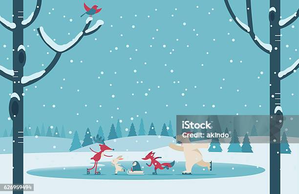 Christmas Stock Illustration - Download Image Now - Christmas, Ice-skating, Snow