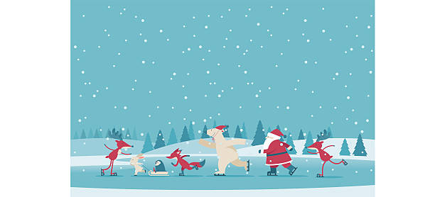 Christmas Vector illustration - Christmas ice skating stock illustrations
