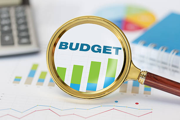 istock Magnifying glass and calculator on budget graph 626961726