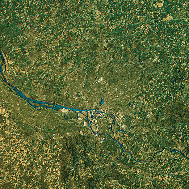 함부르크 지형지도 내추럴 컬러 탑 뷰 - topographic map 이미지 뉴스 사진 이미지