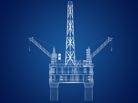 Blueprint of Oil rig platform. High resolution digitally generated image