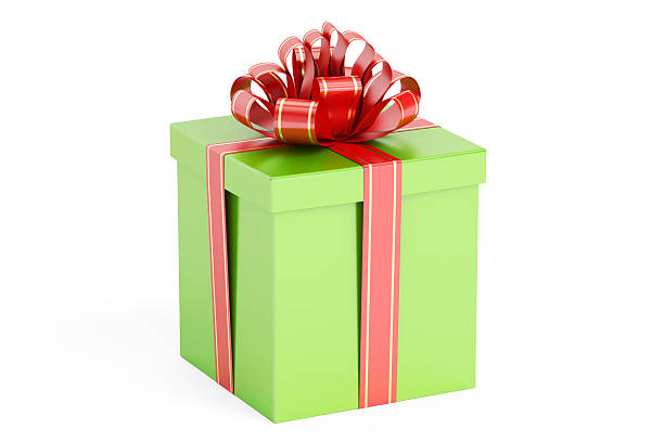 istock Green gift box with red ribbon and bow, 3D rendering 626965400