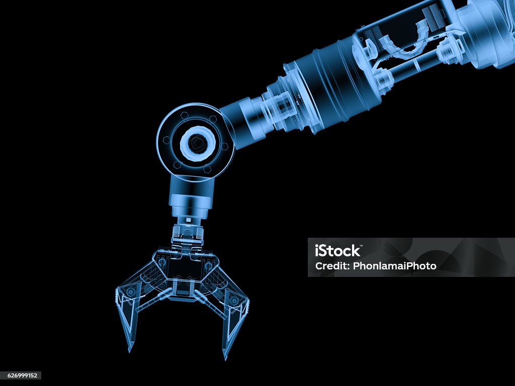 x ray robotic arm isolated on black 3d rendering x ray robotic arm isolated on black Robotic Arm Stock Photo