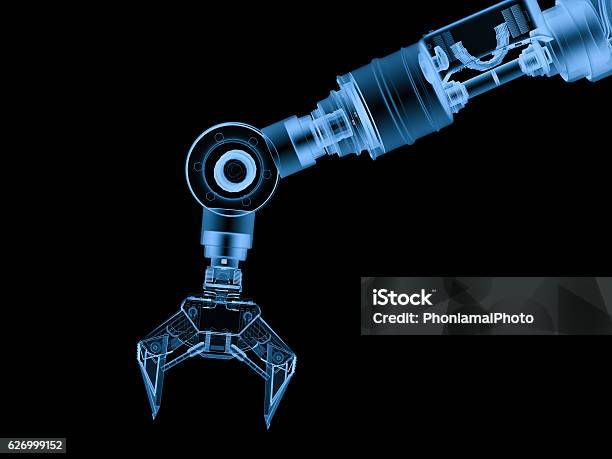 X Ray Robotic Arm Isolated On Black Stock Photo - Download Image Now - Robotic Arm, Black Background, Robot