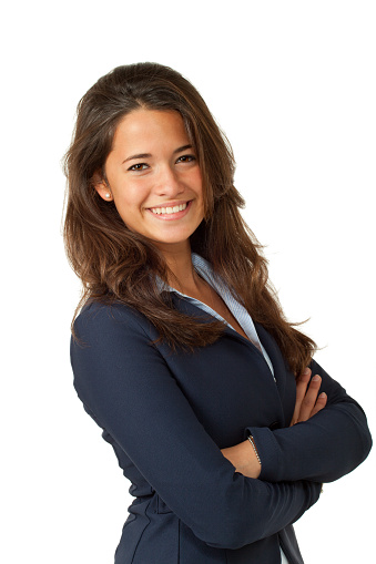 happy beautiful girl on a white background