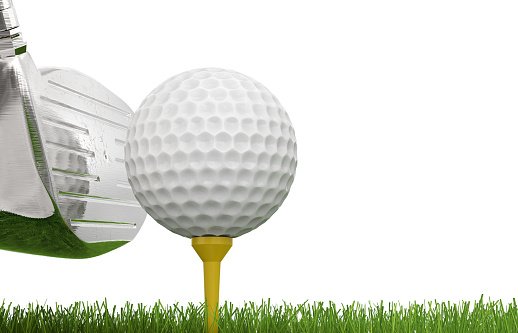 3d rendering golf club with golf ball on tee