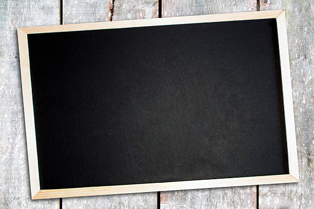 istock Blackboard With Wooden Frame on a Weathered Wood Background 627003778