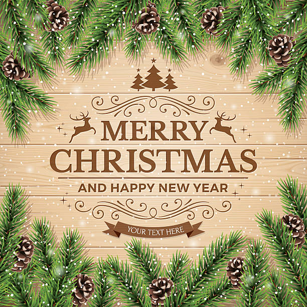 istock Christmas wooden background with fir branches and snow. 627011066