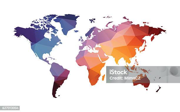 Red Blue Geometric World Map Stock Illustration - Download Image Now - World Map, Globe - Navigational Equipment, Abstract