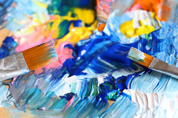 istock Closeup of brush and palette. 627014204