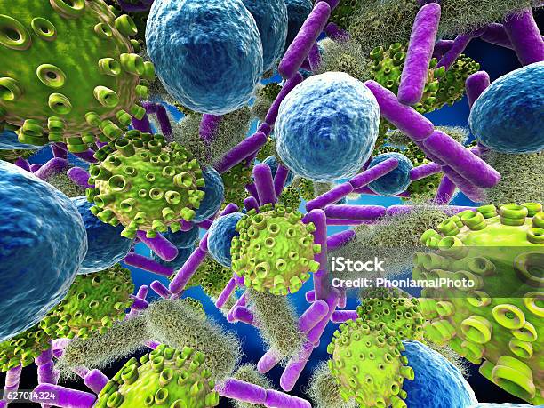 Various Bacteria Cells And Virus Stock Photo - Download Image Now - Variation, Virus, Bacterium