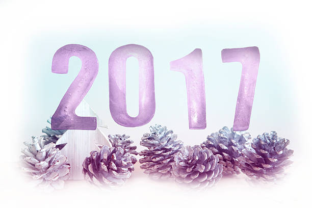 istock New Year 2017 with pinecones and miniature wooden tree 627021024
