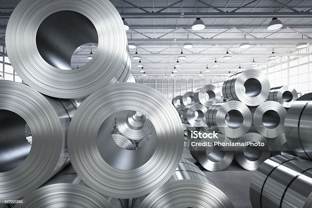 roll of steel sheet in factory 3d rendering roll of steel sheet in factory Steel Stock Photo