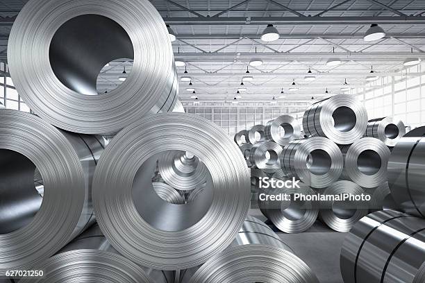 Roll Of Steel Sheet In Factory Stock Photo - Download Image Now - Steel, Aluminum, Steel Mill