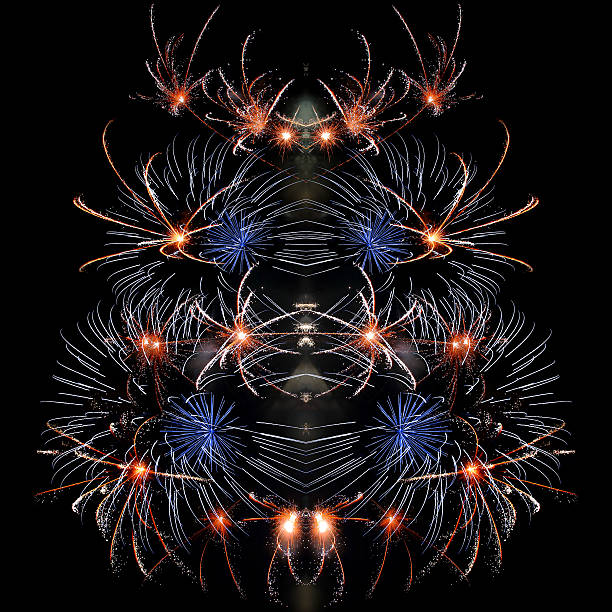 istock Beautiful fresh colorful firework pyrotechnic effects surreal kaleidoscope symmetrical shaped 627022344
