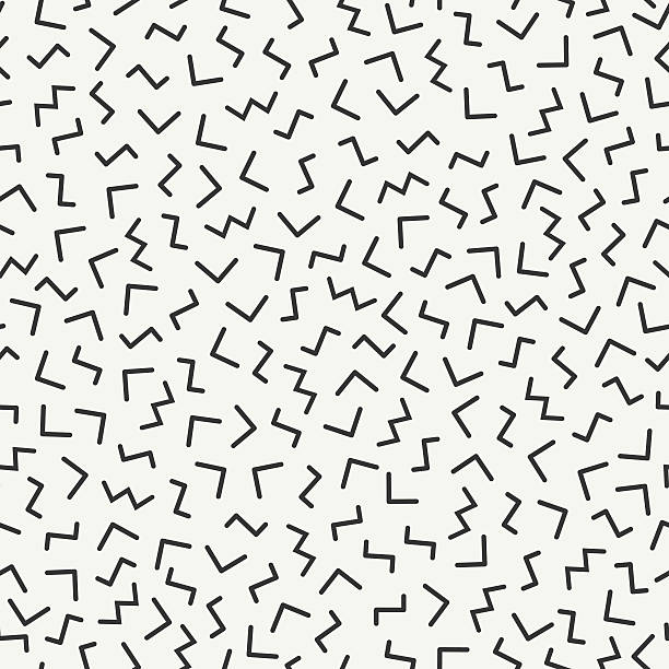 선 모양은 매끄러운 패턴을 형성합니다. 패션 80-90 년대. 텍스처가 뒤섞입니다. 지그재그. - pattern seamless doodle retro revival stock illustrations