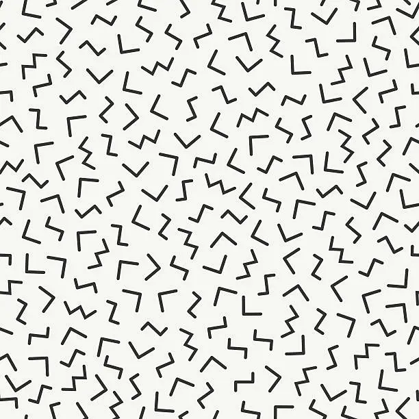 Vector illustration of line shapes seamless patterns. Fashion 80-90s. Jumble textures. Zigzag.