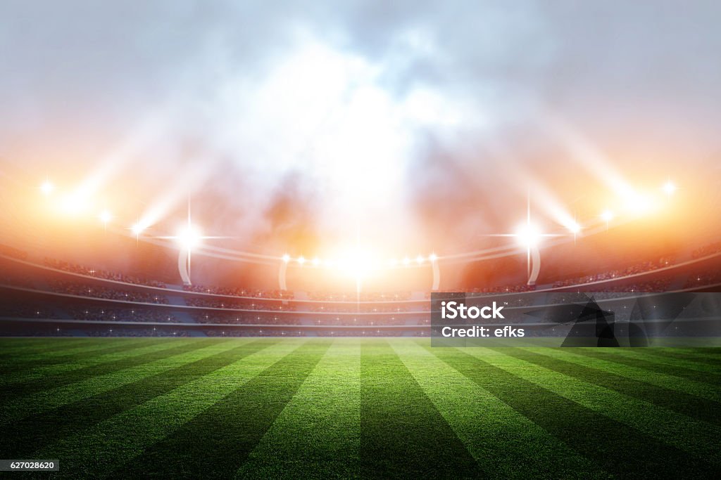 Stadium, 3d rendering The imaginary soccer stadium is modelled and rendered. Soccer Stock Photo