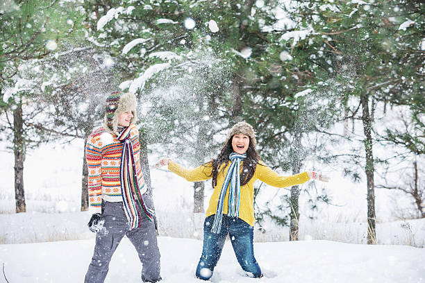 istock Loving couple in the winter park 627029448