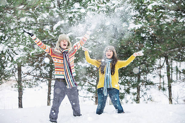 istock Loving couple in the winter park 627029880