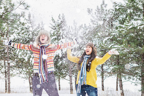 istock Loving couple in the winter park 627030130