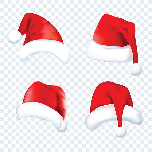 Print Santa Claus red hat silhouette. Set red hat isolated on transparent background. Vector santa claus illustrations stock illustrations