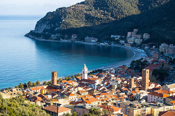 View of sea village of Noli, Savona, Italy View of sea village of Noli, Savona, Italy province of savona stock pictures, royalty-free photos & images