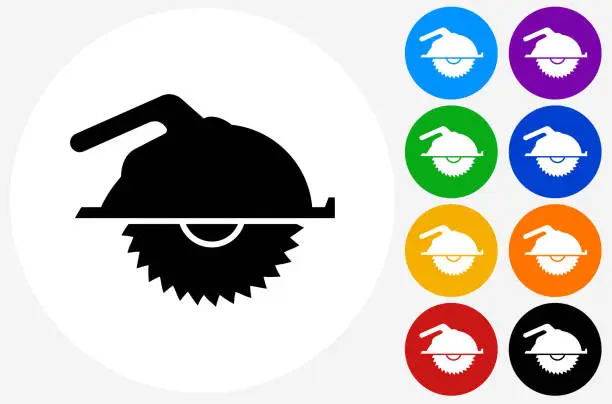 Vector illustration of Machine Saw Icon on Flat Color Circle Buttons