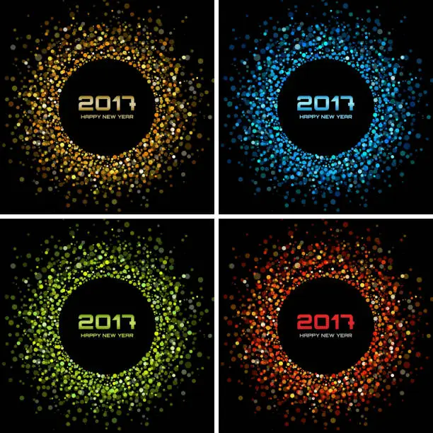 Vector illustration of Set of Bright Confetti Colorful New Year circle frame Backgrounds.