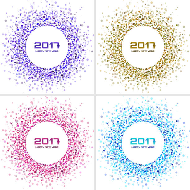 밝은 다채로운 새해 의 세트 2017 원형 프레임 배경. - backgrounds transparent circle purple stock illustrations