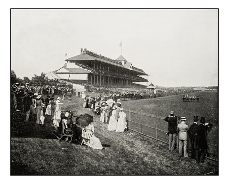 Antique photograph of horserace derby in Chicago