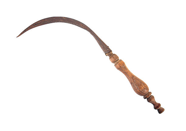 istock Vintage rusty grain sickle isolated on  white background 627038268