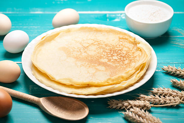 Bakery. Fresh bakery. Pancakes. International Pancake Day on 28 February. Russian pancakes, Shrovetide Mardi Gras