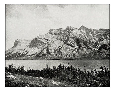 Antique photograph of Devil's lake or Minnewauka, Canadian national park