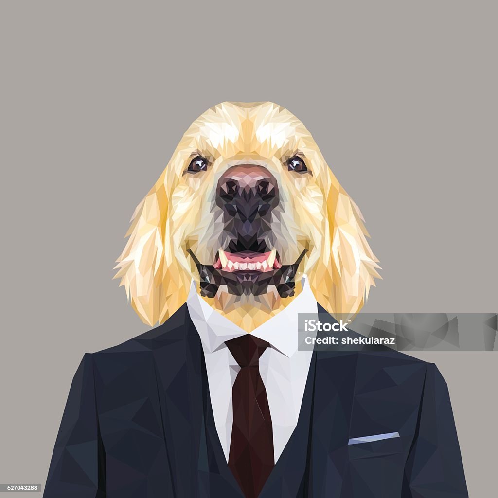 Golden retriever dog animal dressed up in navy blue suit. Golden retriever dog animal dressed up in navy blue suit with red tie. Business man. Vector illustration. Golden Retriever stock vector