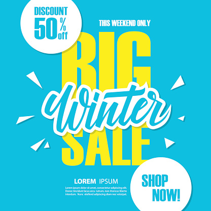 Big Winter Sale. Special offer banner with handwritten element, discount up to 50% off. This weekend only. Shop now! Vector illustration.