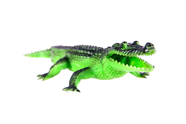 Crocodile toy isolated on white background.Plastic crocodile toy