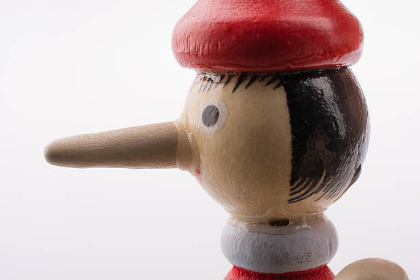 istock Wooden pinocchio doll with his long nose 627044708