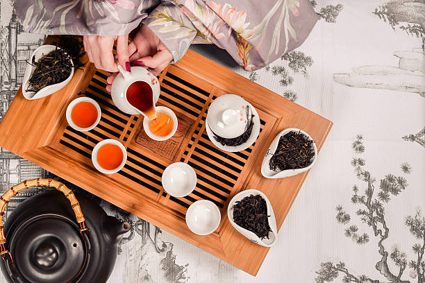 tradycyjna chińska herbata ceremonia akcesoria para - chinese tea zdjęcia i obrazy z banku zdjęć