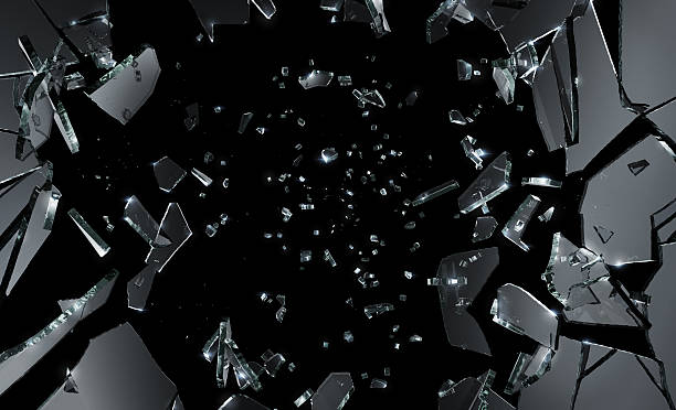 Glass Shattering Shattered Glass on black background. Large and excellent quality. destruction stock pictures, royalty-free photos & images