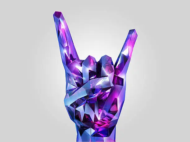 Rock and roll crystal hand gesture on a light grey background