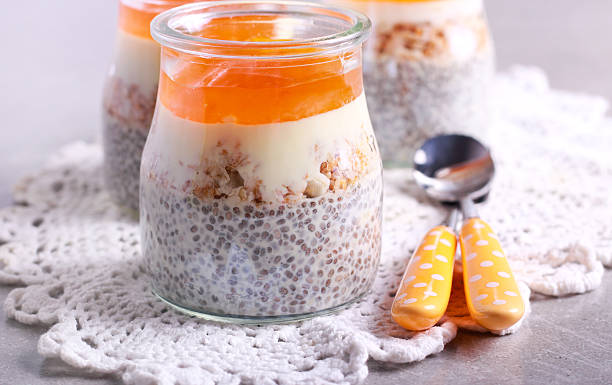 istock Chia seed, oat flakes, yogurt and marmalade 627047326