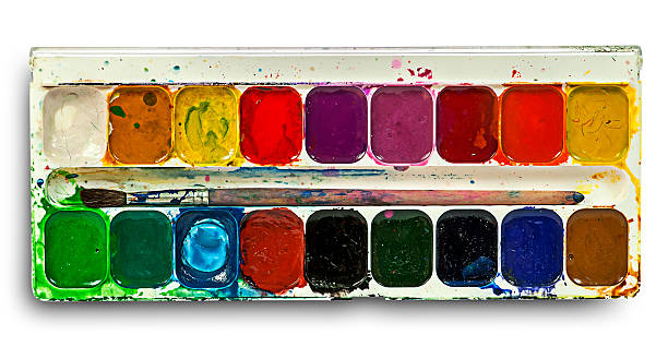 istock Watercolor paints set and brush 627067126