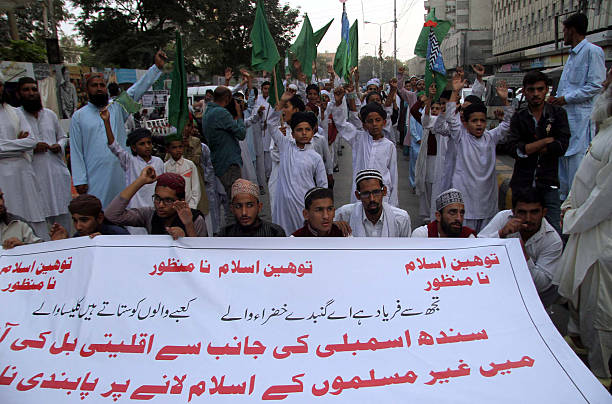 Religious party protest against bill passed by Sindh Assembly stock photo