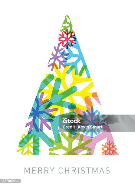 Snowflake Christmas Tree Stock Illustration - Download Image Now - Christmas, Winter, Greeting