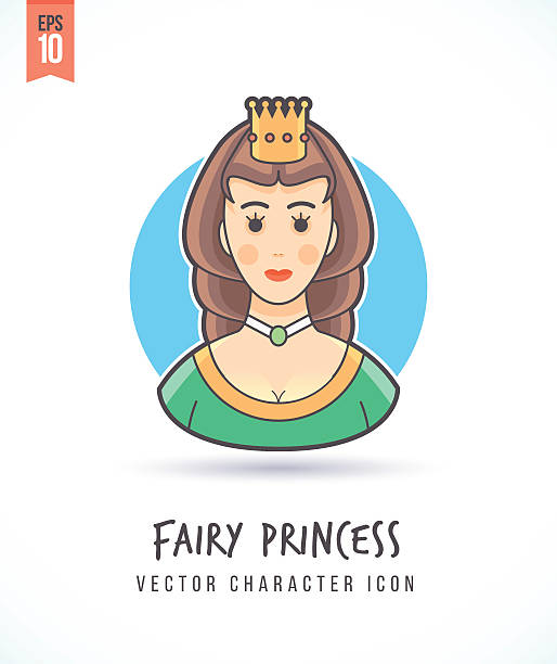 ilustrações de stock, clip art, desenhos animados e ícones de fairy beautiful princess in golden crown and dress illustration - baroness