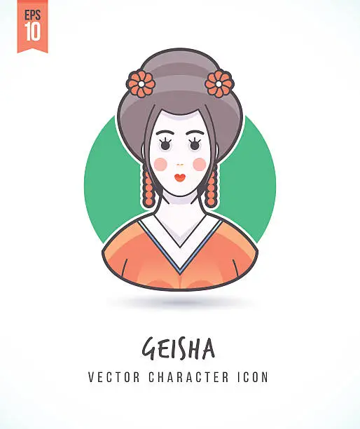 Vector illustration of Japanese geisha girl illustration