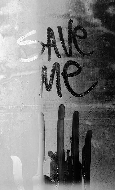 istock Save me with a hand dripping on a fogged glass 627091890