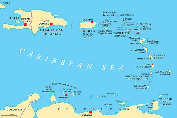 Vector illustration of Lesser Antilles political map